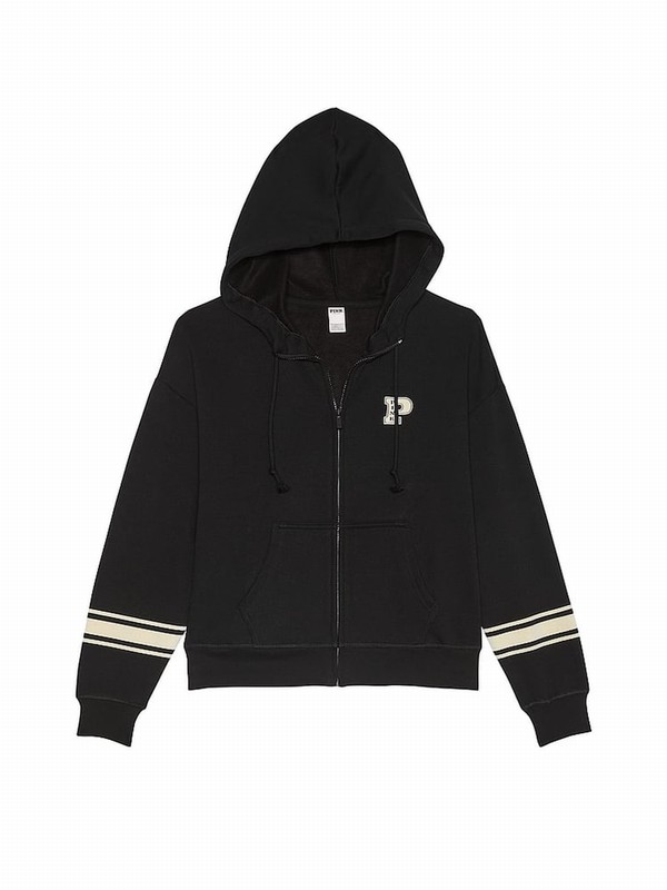 Black Victoria Secret Zip Up Fleece Hoodie | TBXMR7839