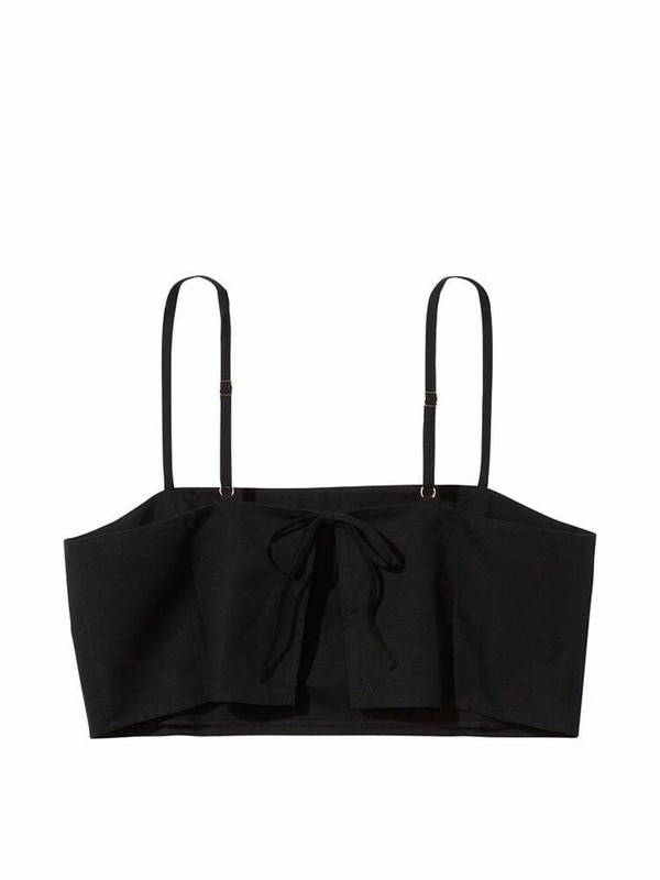 Black / Beige Victoria Secret Linen Crop Top Tops | ZQIOL3685
