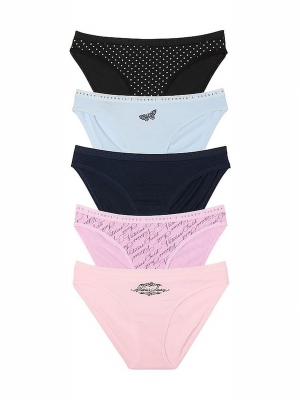 Black / Blue / Navy / Pink Victoria Secret Bikini 5 Pack Lace Trim Underwear | DNEHK6382
