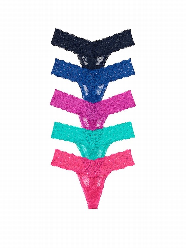 Black / Blue / Pink / Green Victoria Secret Thong 5 Pack Underwear | ANKPM8310