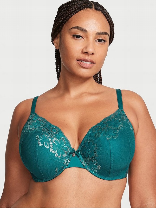 Black / Dark Green Victoria Secret Ivy Floral Full Cup Bras | FSMHY8064