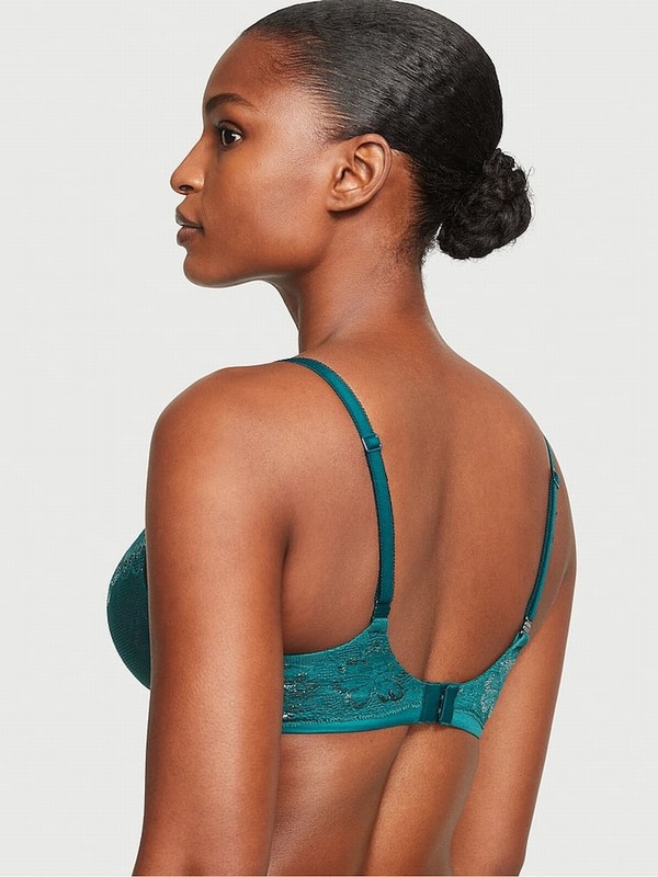 Black / Dark Green Victoria Secret Ivy Lace Full Cup Push Up Bras | XGQFU3867