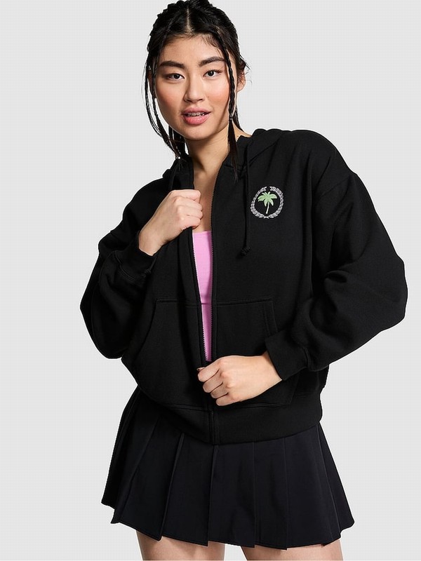 Black / Dark Green Victoria Secret Pure Beverly Hills Zip Up Ivy Fleece Full Zip Hoodie | KUHRJ0764
