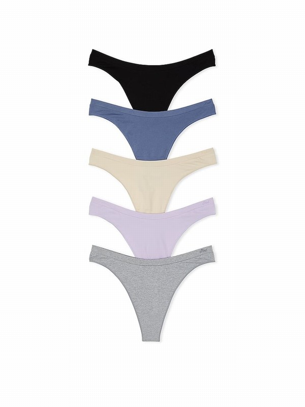 Black / Grey / Beige / Blue / Purple Victoria Secret Thong 5 Pack Underwear | LGVIB3092