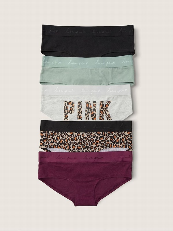 Black / Grey / Green Victoria Secret Logo Print Hipster Multipack Underwear | JSLGC5230