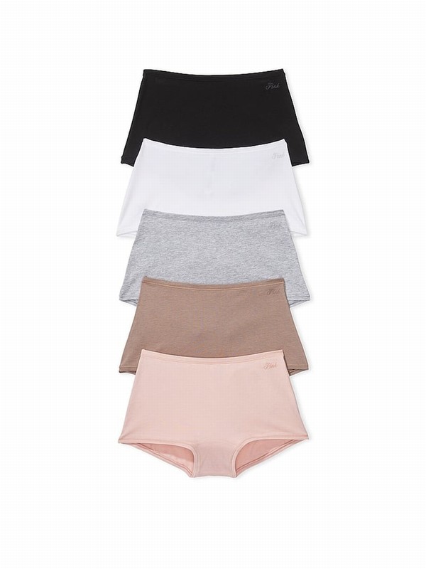 Black / Grey / White / Brown / Pink Victoria Secret Short Cotton 5 Pack Underwear | DIEUG3824