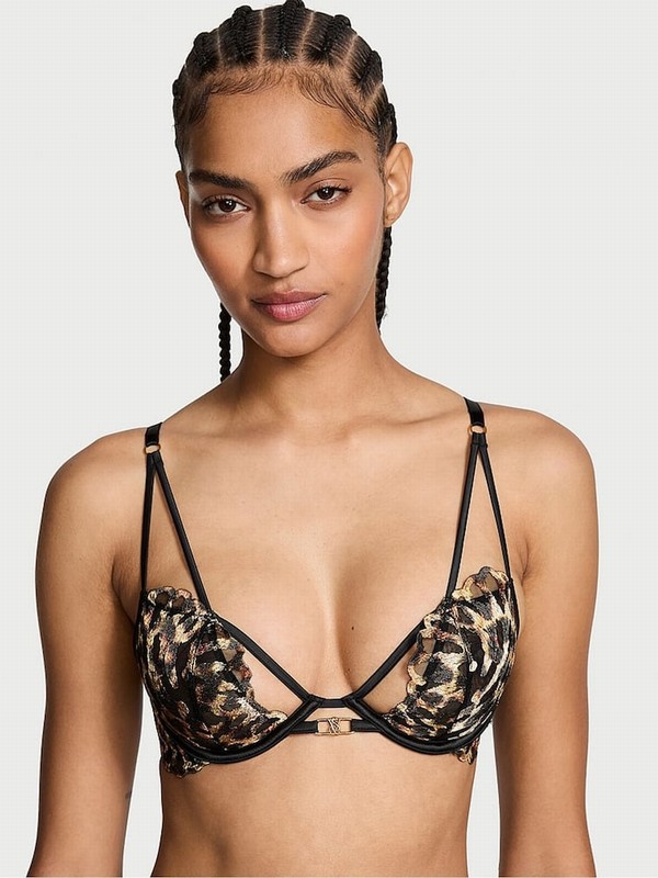 Black / Leopard Victoria Secret Unlined Demi EmbroideBra Bras | UOMYZ6194