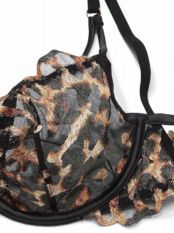 Black / Leopard Victoria Secret Unlined Demi EmbroideBra Bras | UOMYZ6194