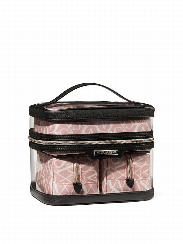 Black / Pink Victoria Secret Logo 4 in 1 Makeup Bag | RIVUL4763