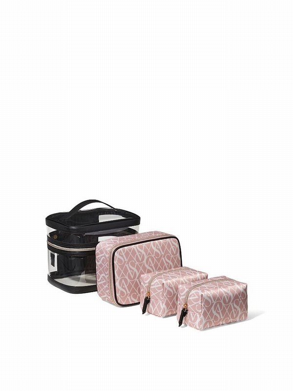 Black / Pink Victoria Secret Logo 4 in 1 Makeup Bag | RIVUL4763