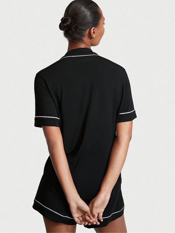 Black / Pink Victoria Secret with Piping Modal Nightwear | AKDYP3260