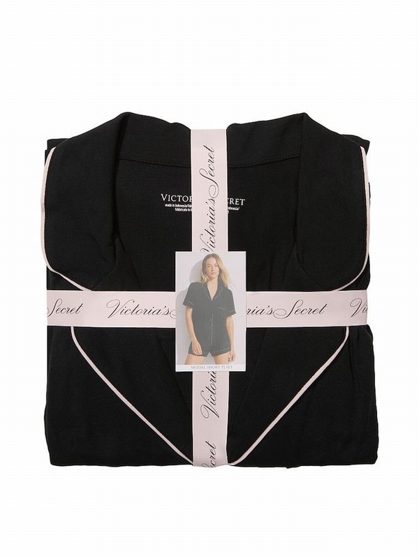 Black / Pink Victoria Secret with Piping Modal Nightwear | AKDYP3260