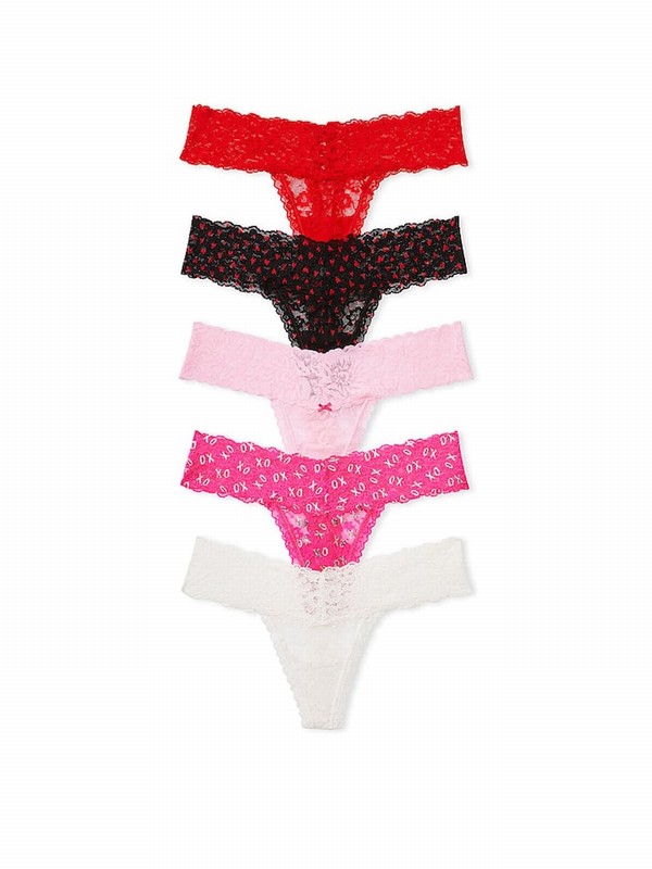 Black / Red / Pink / White Victoria Secret Thong 5 Pack Underwear | PKEDM3602