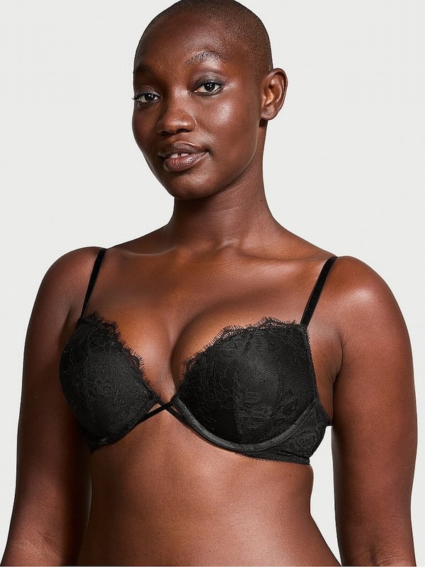 Black / Rose Victoria Secret Add 2 Cups Push Up Lace Bras | PQXLS3218