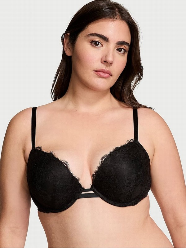 Black / Rose Victoria Secret Bombshell Push Up Lace Bras | SRNEA9605