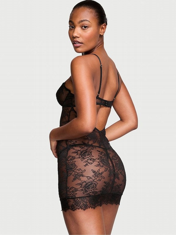 Black / Rose Victoria Secret Lace Cupped Slip Nightwear | RXMLF6482