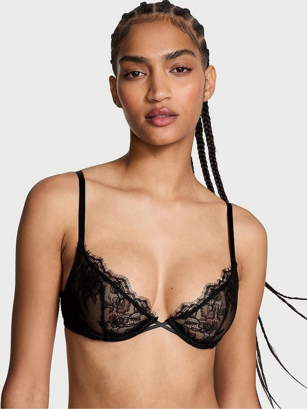 Black / Rose Victoria Secret Unlined Demi Lace Bras | RJPTO3524
