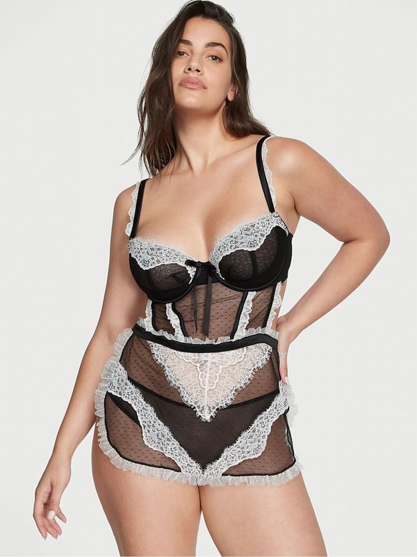 Black / White Victoria Secret Lace Bodysuit Lingerie | WKSXD2349