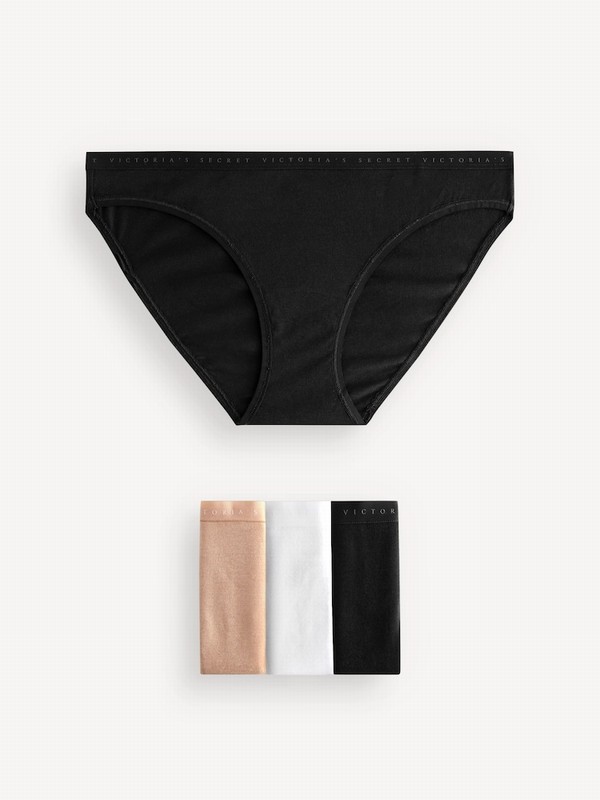 Black / White / Beige Victoria Secret Black/Nude Bikini Logo 4 Pack Underwear | BTJSN2078