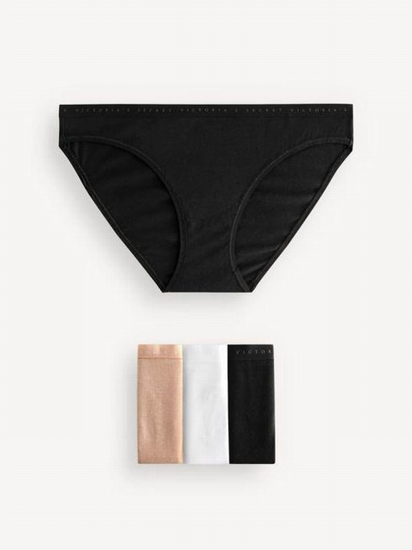 Black / White / Beige Victoria Secret Nude Bikini Logo 4 Pack Underwear | DBNPL9148