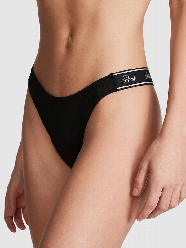 Black / White / Beige / Grey / Navy / Blue Victoria Secret Thong Logo 5 Pack Underwear | CSRJK7842