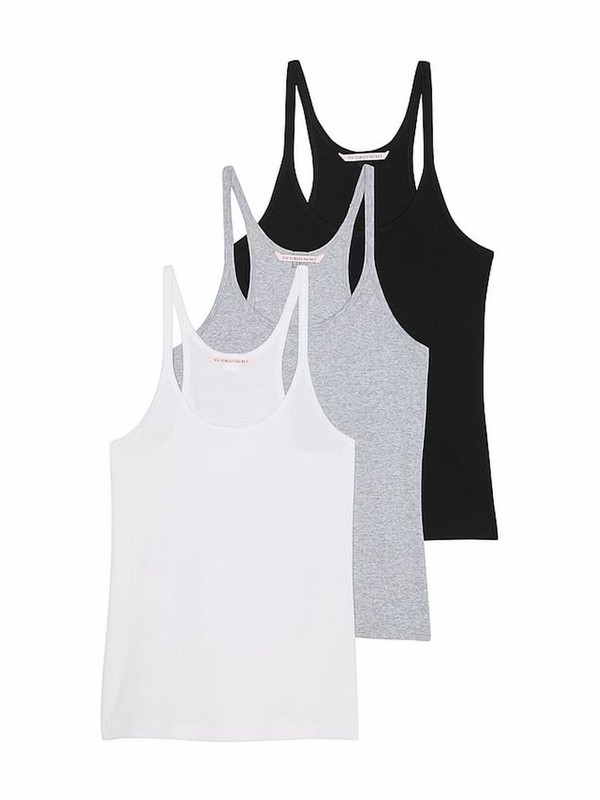 Black / White / Grey Victoria Secret 3-Pack Cotton Racerback Tops Tops | OHCGX2053