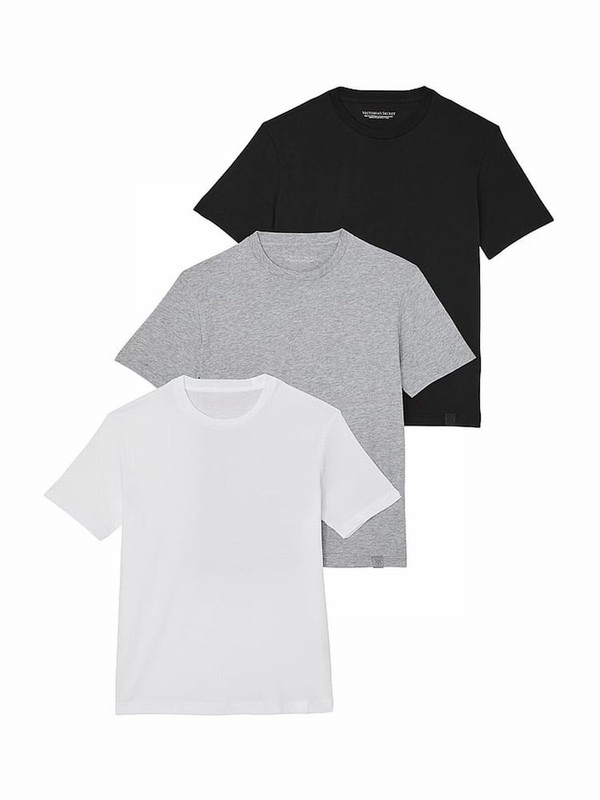 Black / White / Grey Victoria Secret 3 Pack Cottons T Shirts | BWRMJ7902