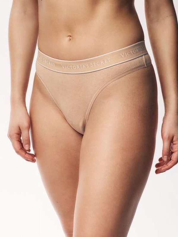 Black / White / Grey / Beige Victoria Secret Nude Thong Logo 4 Pack Underwear | PNFQX0572
