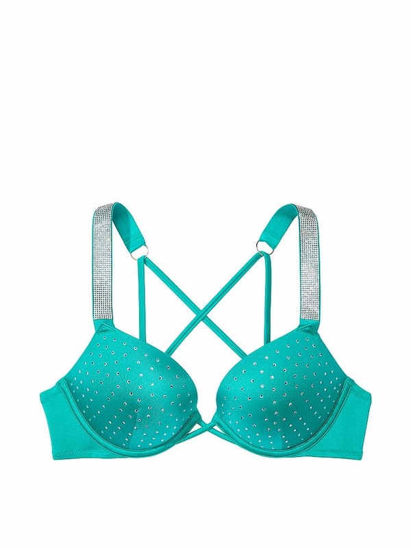 Blue Victoria Secret Capri Sea Add 2 Cups Push Up Shine Strap Bikini Top | AGUWP0274
