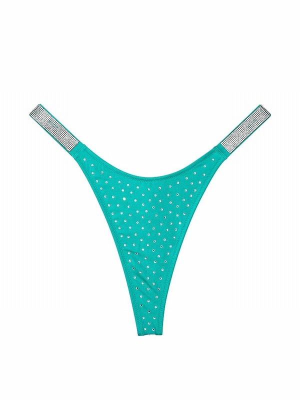 Blue Victoria Secret Capri Sea Thong Shine Strap Bikini Bottom | ANLSV9247