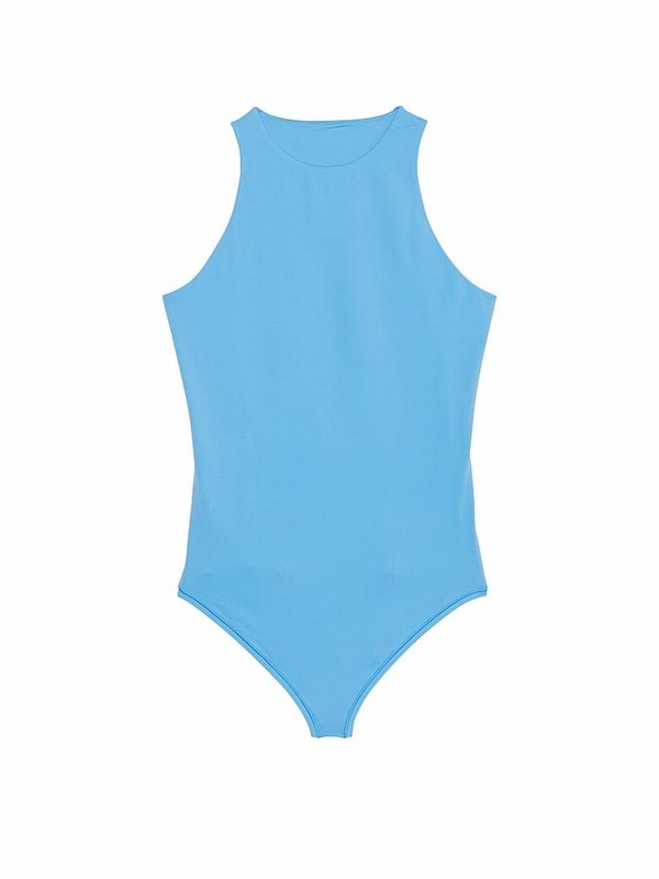 Blue Victoria Secret Castaway Rib Soft Stretch Tank Bodysuit Tops | ZYFHE9670