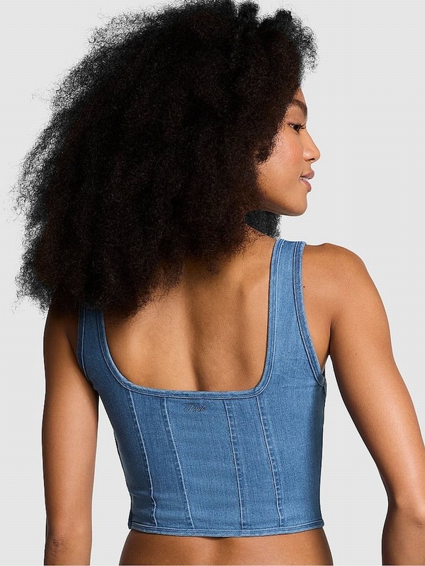 Blue Victoria Secret Denim Corsetlette Lingerie | KSYOW7258