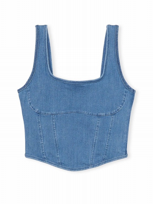 Blue Victoria Secret Denim Corsetlette Lingerie | KSYOW7258