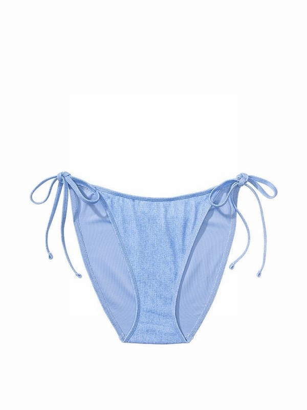 Blue Victoria Secret Denim Tie Side High Leg Bikini Bottom | QUKZP1367