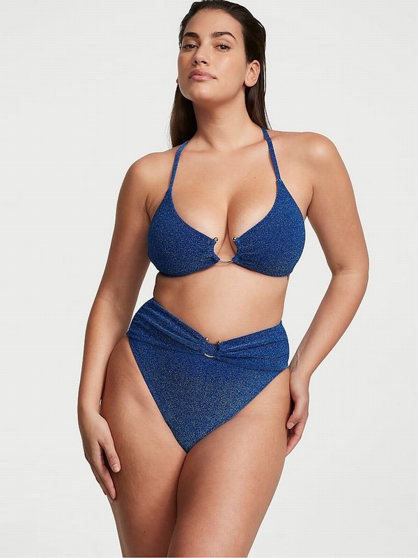 Blue Victoria Secret Diver High Waisted Shimmer Bikini Bottom | WFRCD2038