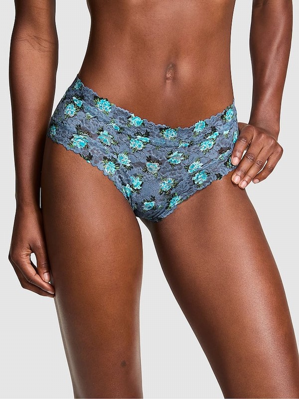Blue Victoria Secret Dusty Iris Cheeky Floral Lace Underwear | OJCVE0592