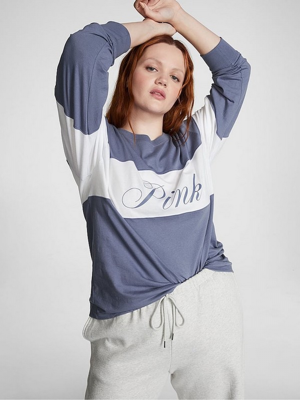 Blue Victoria Secret Dusty Iris Oversized Long Sleeve T Shirts | MGOEZ7862