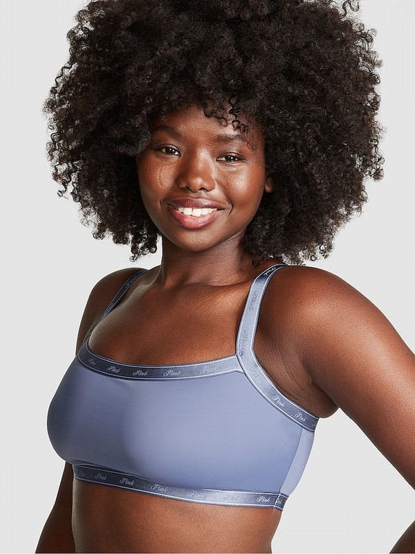 Blue Victoria Secret Dusty Iris Soft Stretch Logo Scooplette Bras | BEYOP4916