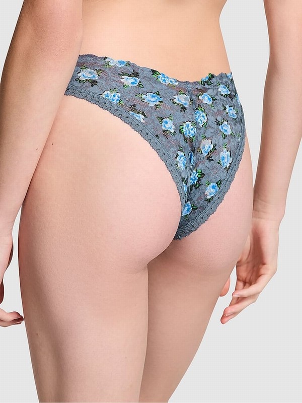 Blue Victoria Secret Dusty Iriszilian Floral Lace Underwear | LZAIN2548