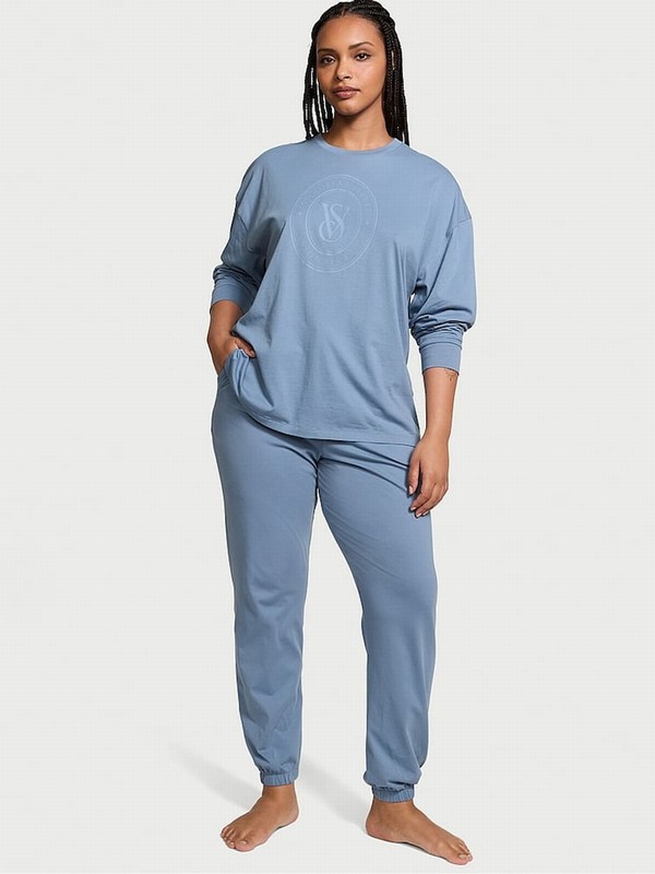 Blue Victoria Secret Faded Denim Cotton Long Nightwear | DNOWS9701