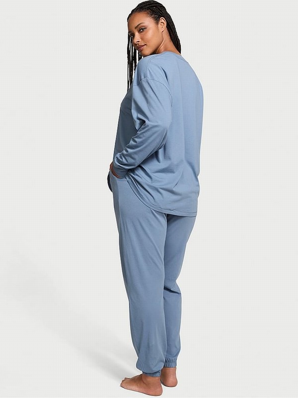 Blue Victoria Secret Faded Denim Cotton Long Nightwear | DNOWS9701