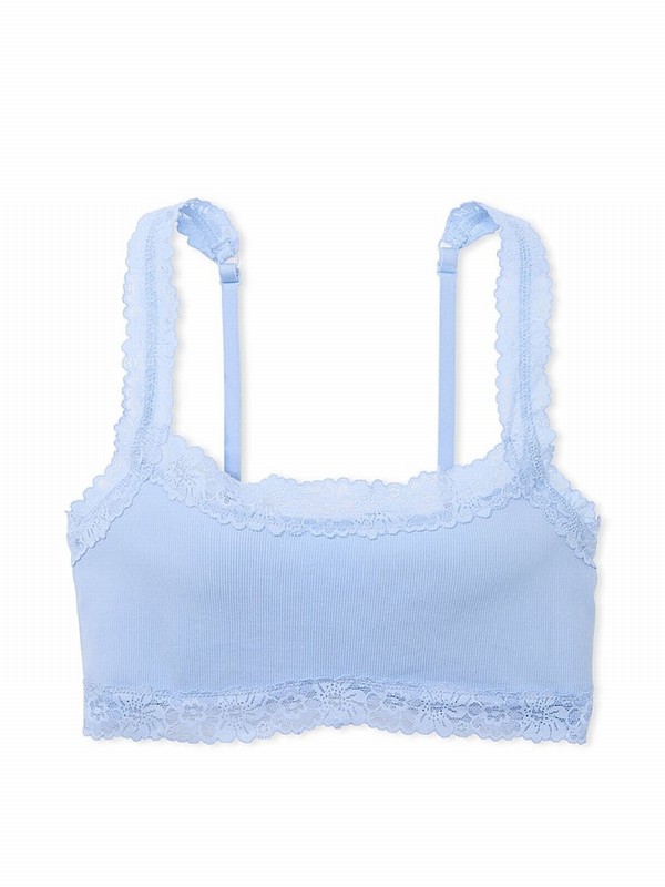Blue Victoria Secret Harbor Lace Trim Rib Seamlesslette Bras | NFLPV3862
