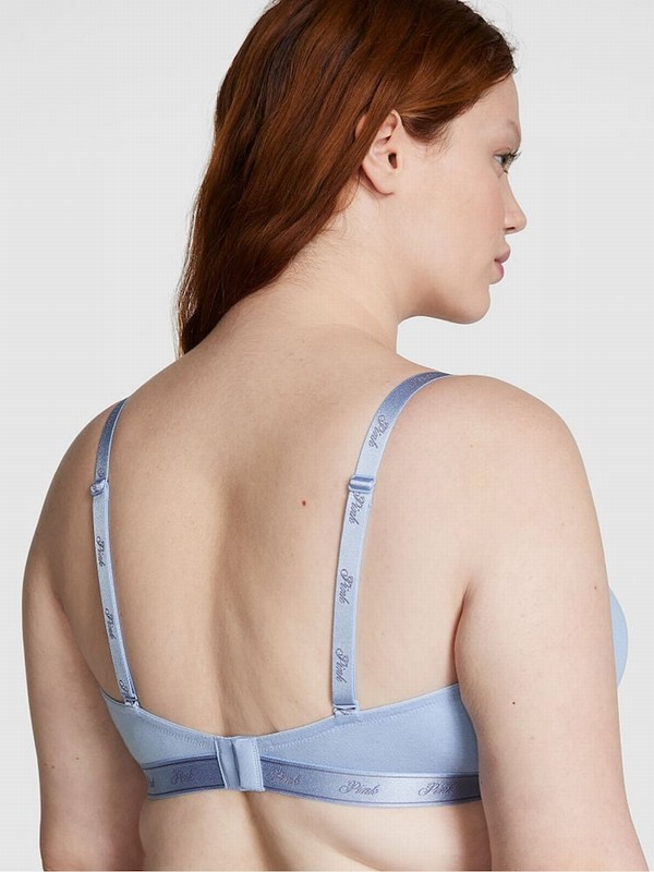 Blue Victoria Secret Harbor Lightly Lined Demi Cotton Logo Bras | NSOYB8639