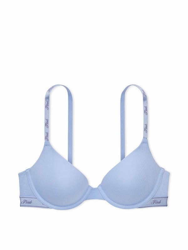 Blue Victoria Secret Harbor Lightly Lined Demi Cotton Logo Bras | NSOYB8639