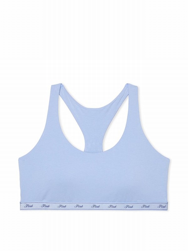 Blue Victoria Secret Harbor Logo Racerback Scoop Low Impactlette Bras | YAJST0253