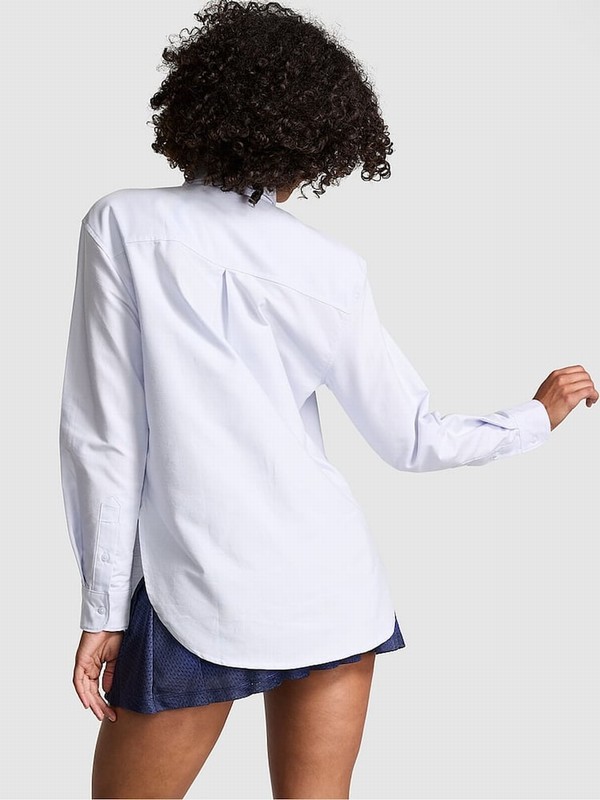 Blue Victoria Secret Hydrangea Button Up Oxford Shirt Tops | ZKHMX2098