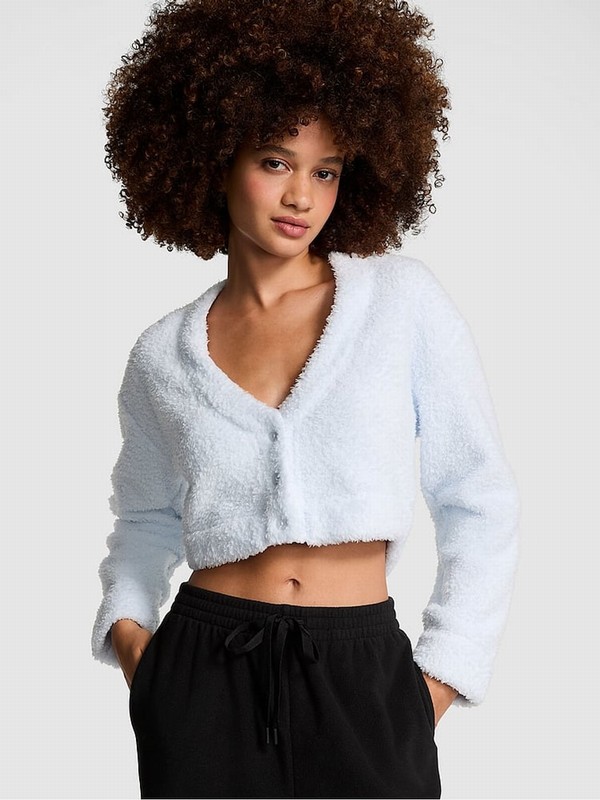 Blue Victoria Secret Hydrangea Cosy Knit Cropped Top Nightwear | LDZPS4752