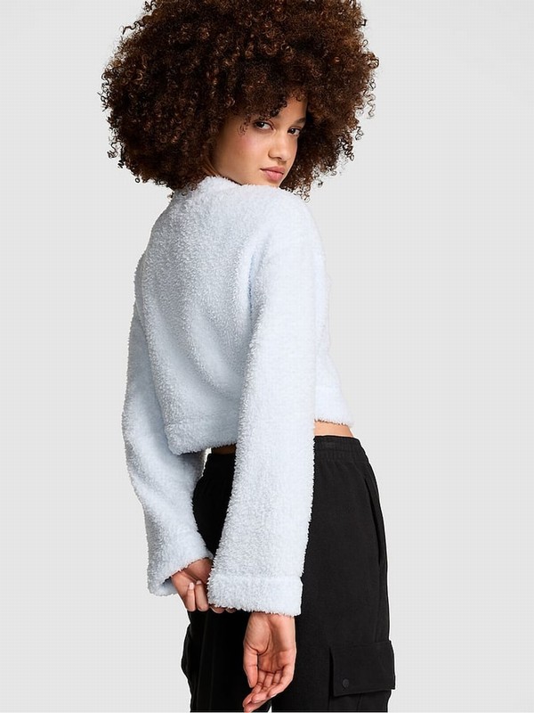 Blue Victoria Secret Hydrangea Cosy Knit Cropped Top Nightwear | LDZPS4752