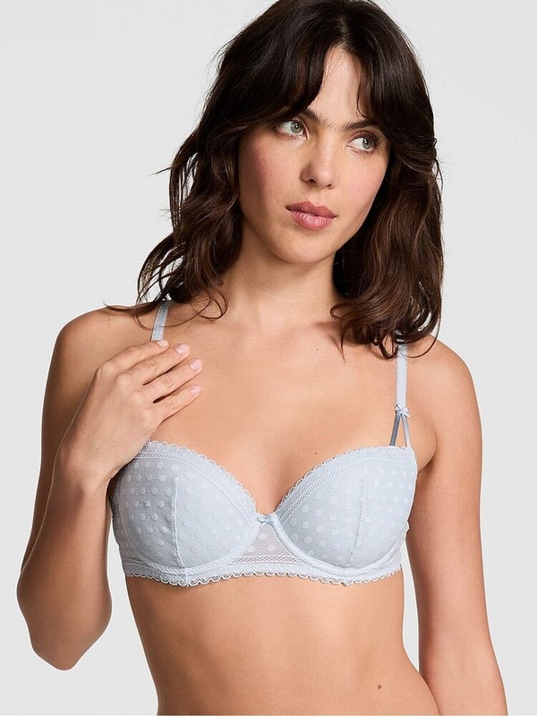 Blue Victoria Secret Hydrangea Dainty Dot Balcony Lace Bras | YDOEQ5278