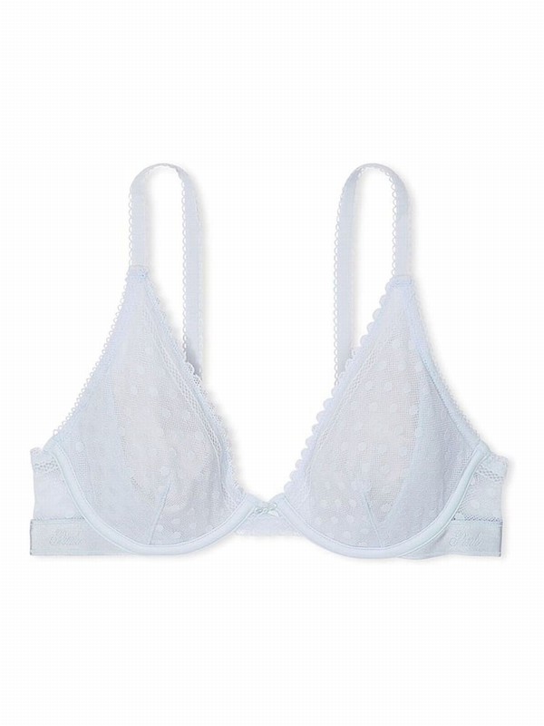 Blue Victoria Secret Hydrangea Dainty Dot Plunge Lace Bras | WGUYB8196